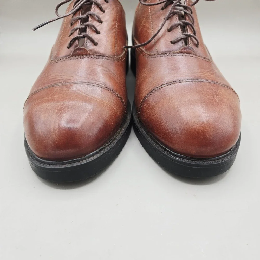 Bass Wallstreet Waterproof Brown Leather Oxford Cap Toe Lace Shoes Men Sz 7.5 US